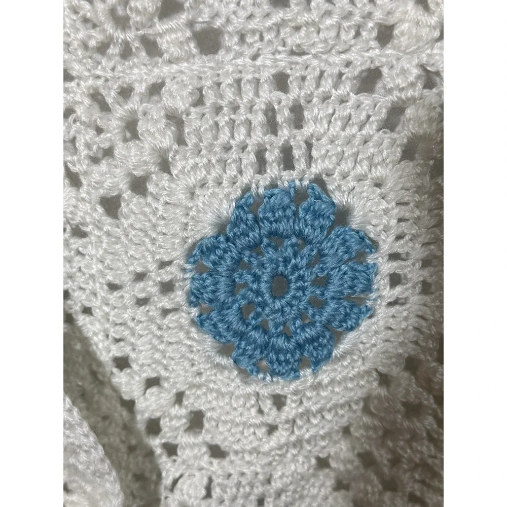 Handmade Baby Blue Afghan Blanket Blue & White 31 X 30 Cute Unisex Newborn